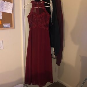 RED LACE PROM DRESS